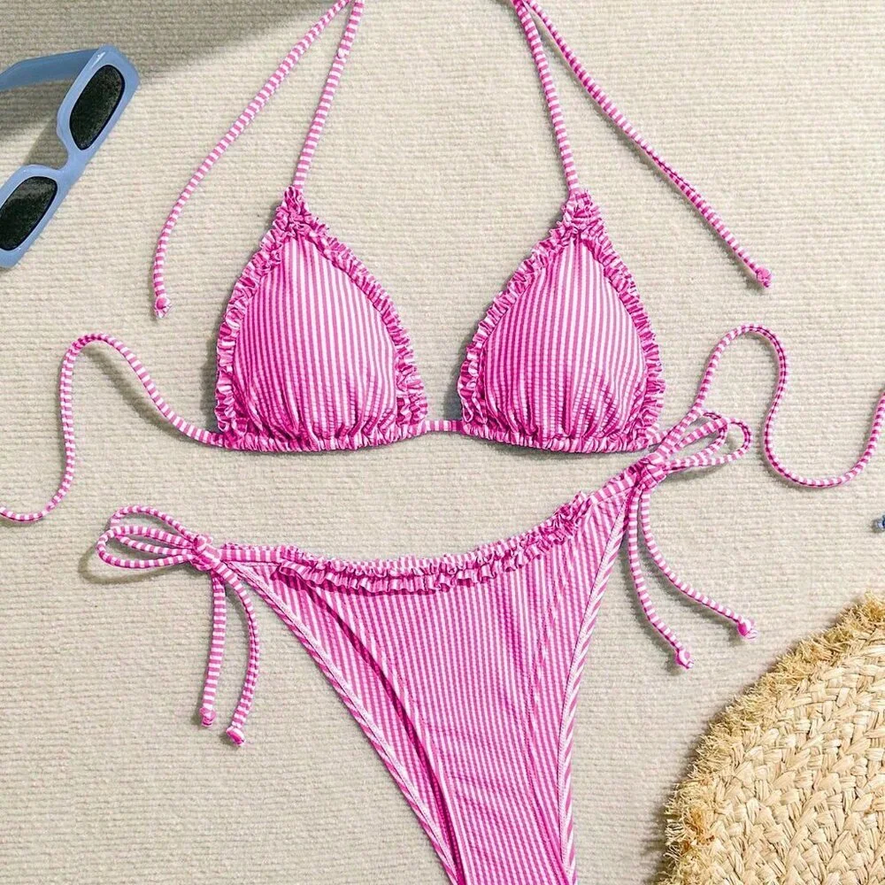 Hot Pink Cute Women's Nautical Holiday Bikini Set